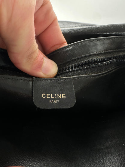 Vintage Celine Paris Triomphe Leather Shoulder Bag Black Brown