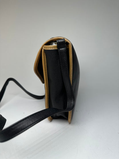 Vintage Celine Paris Triomphe Leather Shoulder Bag Black Brown