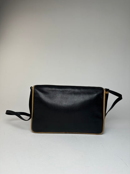 Vintage Celine Paris Triomphe Leather Shoulder Bag Black Brown