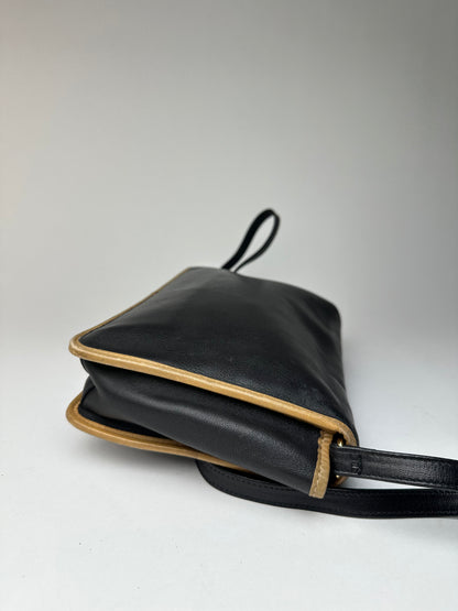 Vintage Celine Paris Triomphe Leather Shoulder Bag Black Brown