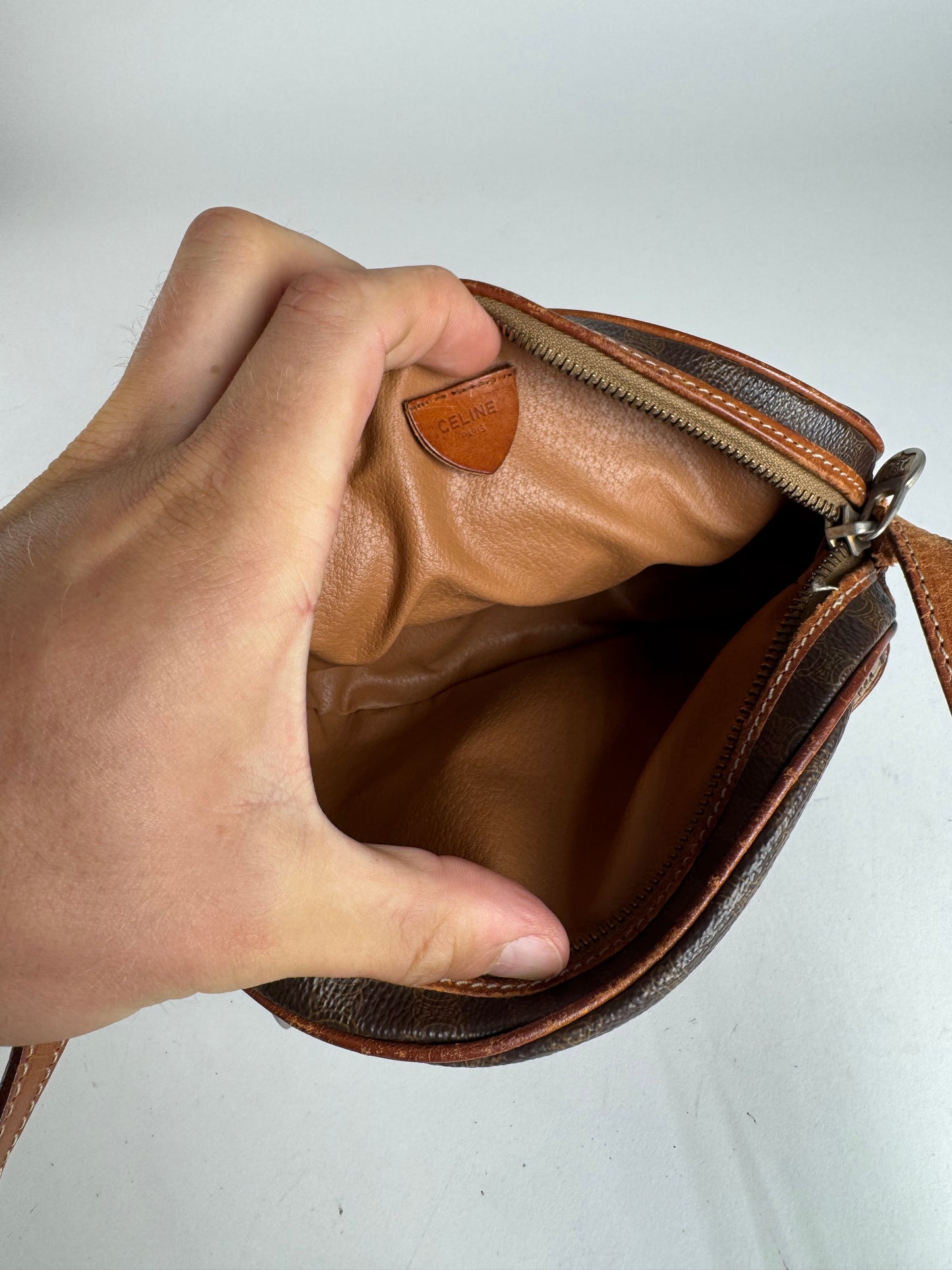 Vintage Celine Triomphe Leather monogram Bag brown