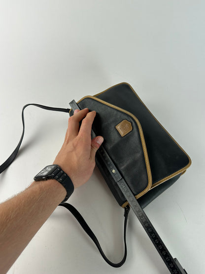 Vintage Celine Paris Triomphe Leather Shoulder Bag Black Brown