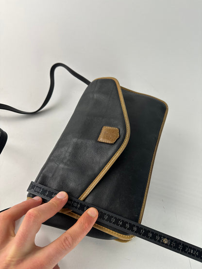 Vintage Celine Paris Triomphe Leather Shoulder Bag Black Brown