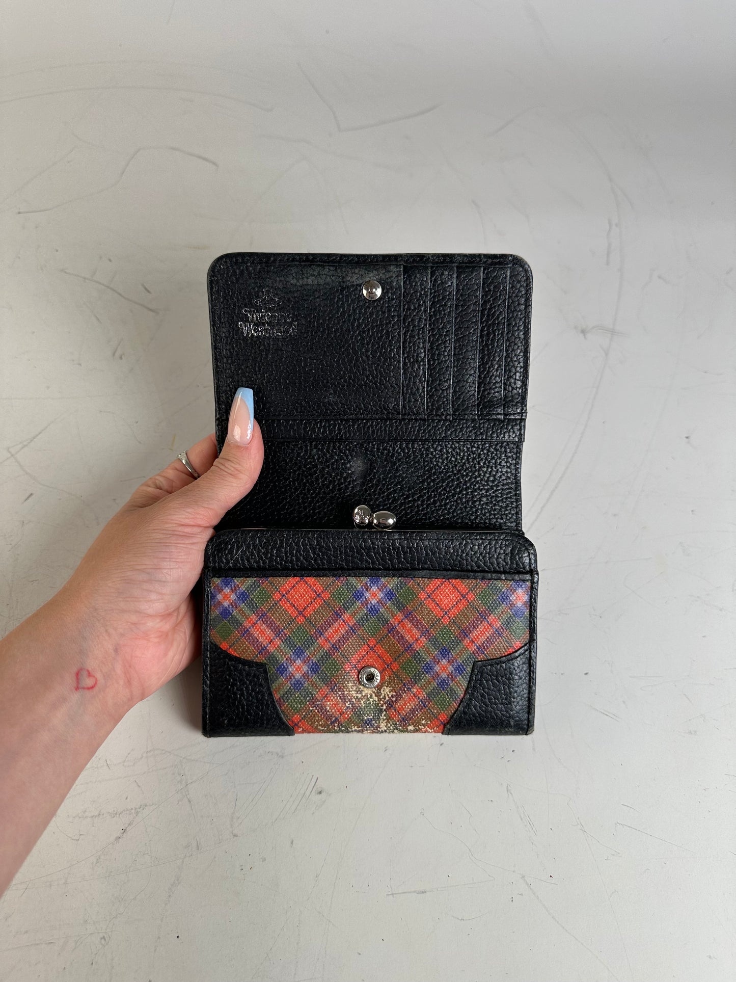 Vintage Vivienne Westwood Printed Leather Wallet Red Black Cream