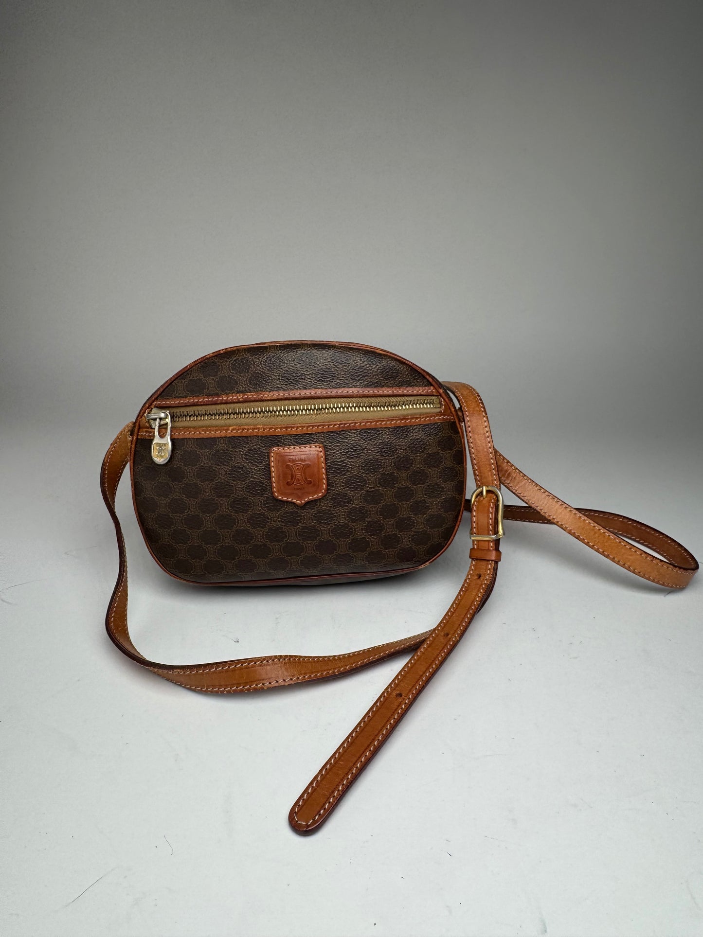 Vintage Celine Triomphe Leather monogram Bag brown
