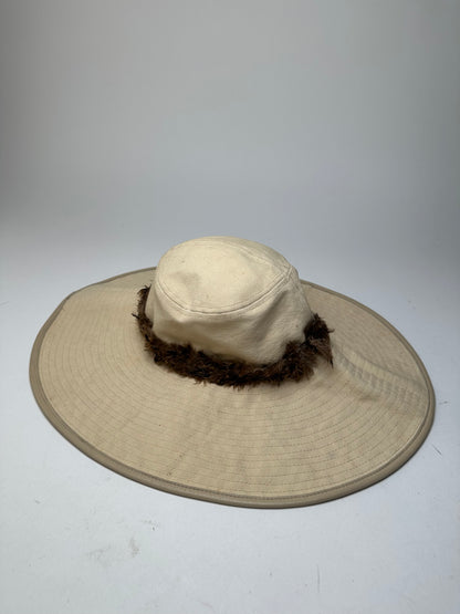 Vintage Gucci Wide Brim Feather Band Hat Beige Brown M