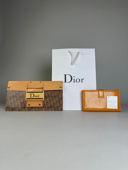 Vintage Dior Patent Logo Wallet Orange Gold
