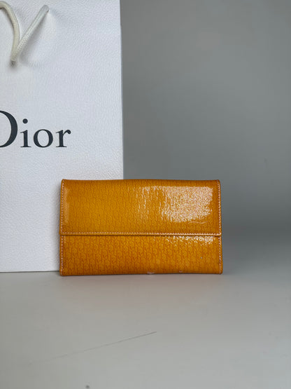Vintage Dior Patent Logo Wallet Orange Gold