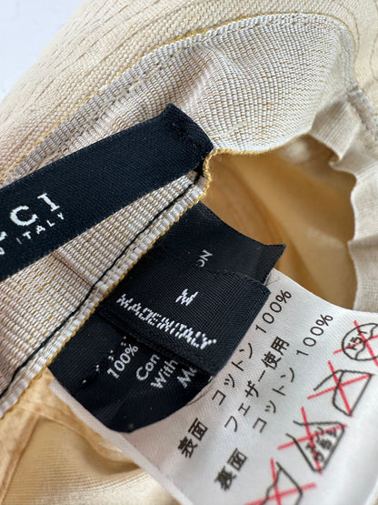 Vintage Gucci Wide Brim Feather Band Hat Beige Brown M