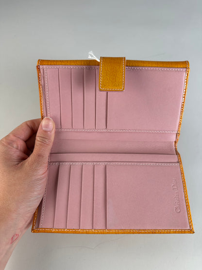 Vintage Dior Patent Logo Wallet Orange Gold
