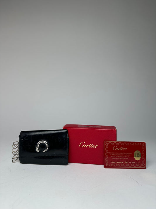 Vintage Cartier Panthere Patent Leather Card Holder / Key Holder Black