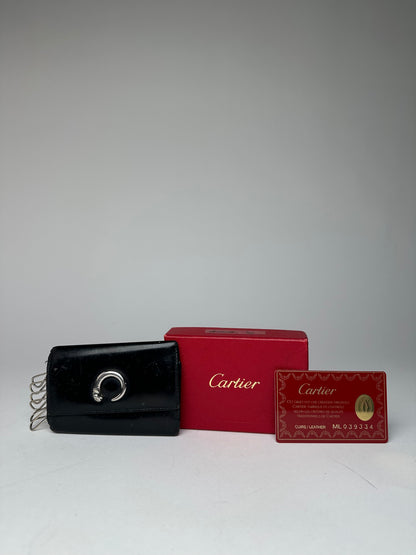 Vintage Cartier Panthere Patent Leather Card Holder / Key Holder Black