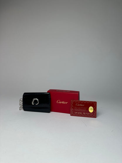 Vintage Cartier Panthere Patent Leather Card Holder / Key Holder Black