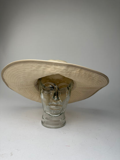 Vintage Gucci Wide Brim Feather Band Hat Beige Brown M