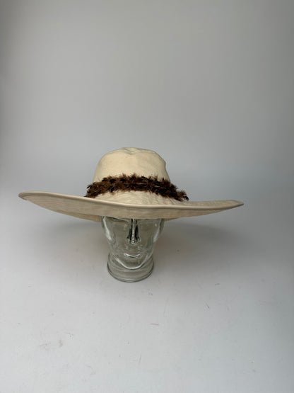 Vintage Gucci Wide Brim Feather Band Hat Beige Brown M