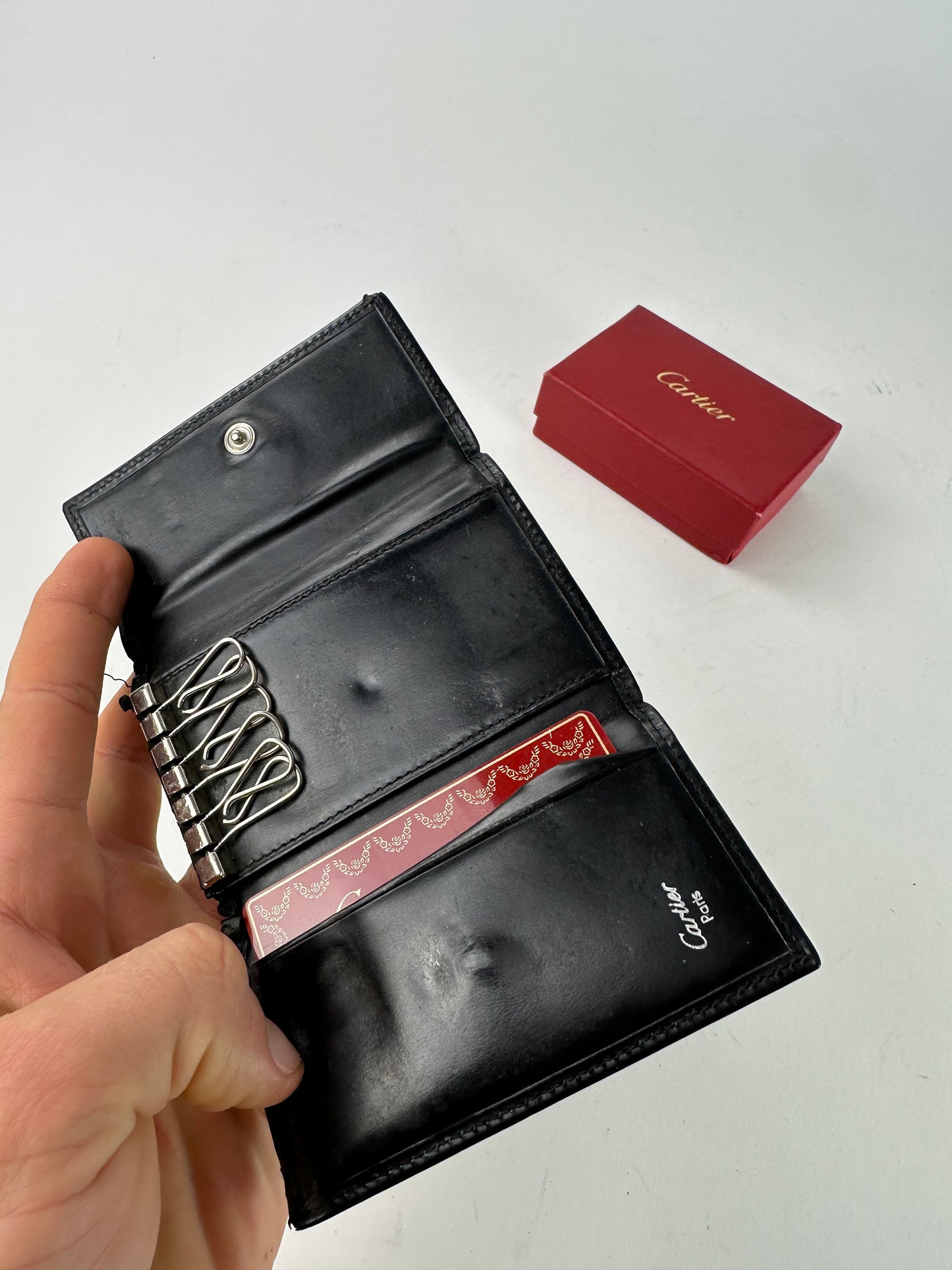 Vintage Cartier Panthere Patent Leather Card Holder / Key Holder Black