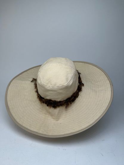Vintage Gucci Wide Brim Feather Band Hat Beige Brown M