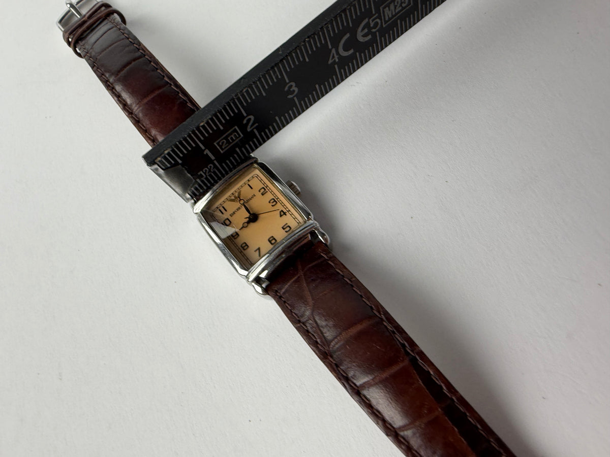 Vintage Emporio Armani Crocodile-Effect Leather Quartz Watch Late 1990s Brown Beige