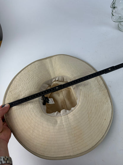 Vintage Gucci Wide Brim Feather Band Hat Beige Brown M