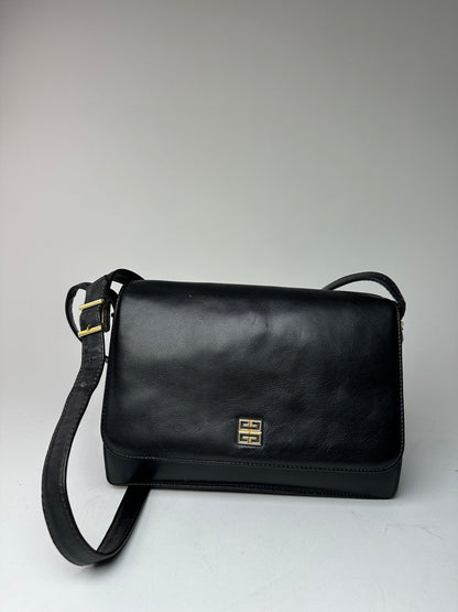 Vintage Givenchy Leather 4G Shoulder Bag Black