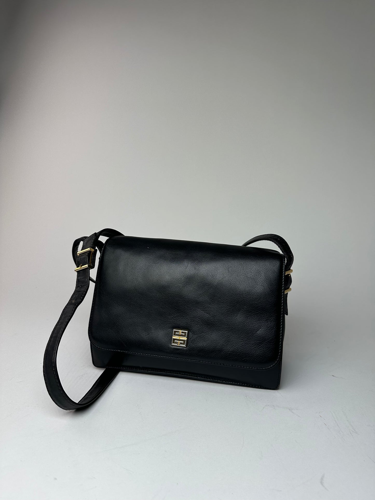 Vintage Givenchy Leather 4G Shoulder Bag Black