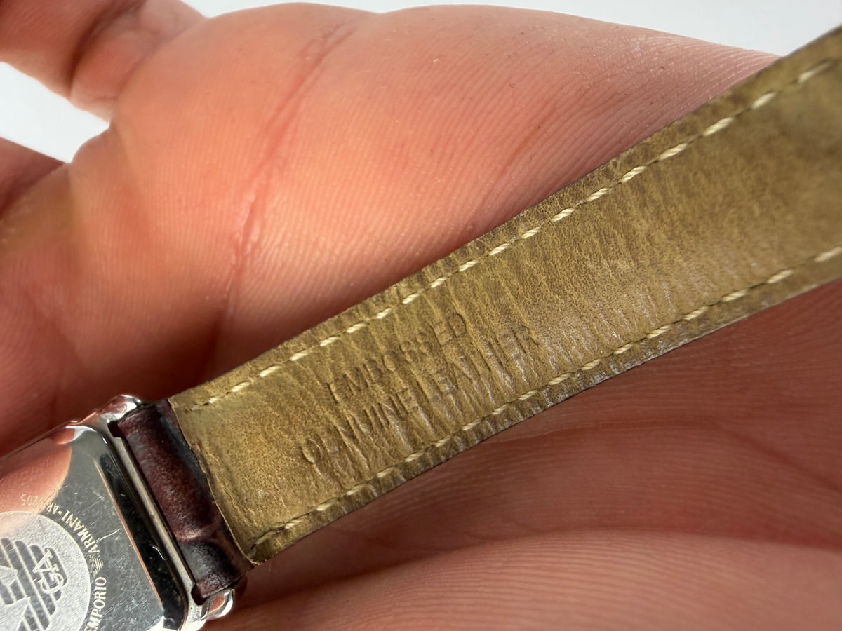 Vintage Emporio Armani Crocodile-Effect Leather Quartz Watch Late 1990s Brown Beige
