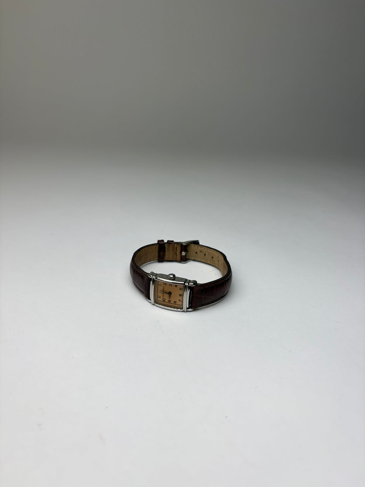 Vintage Emporio Armani Crocodile-Effect Leather Quartz Watch Late 1990s Brown Beige