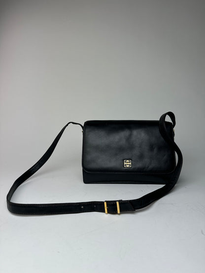 Vintage Givenchy Leather 4G Shoulder Bag Black