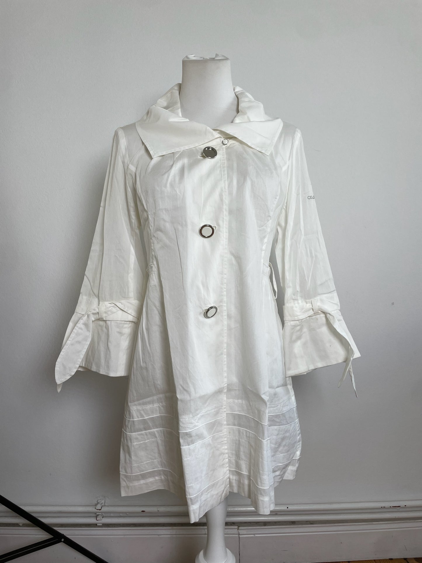 Vintage Courreges Cotton Coat White Silver Buttons