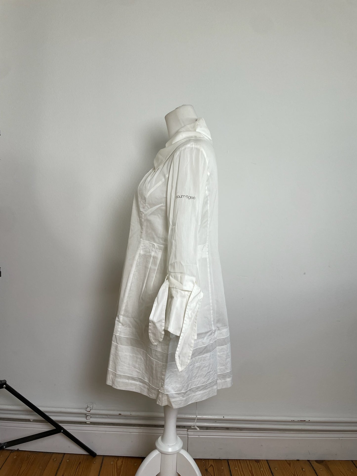 Vintage Courreges Cotton Coat White Silver Buttons