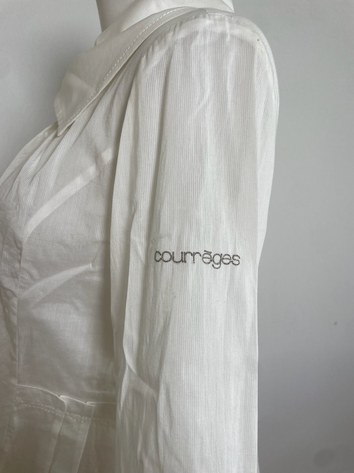Vintage Courreges Cotton Coat White Silver Buttons