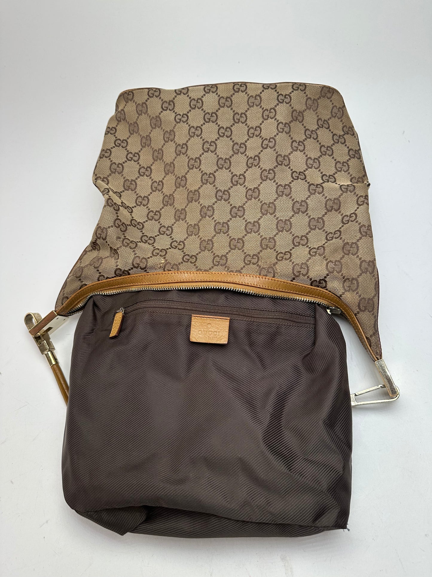 Vintage Gucci GG Monogram Canvas Shoulder Bag Beige Brown