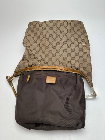 Vintage Gucci GG Monogram Canvas Shoulder Bag Beige Brown