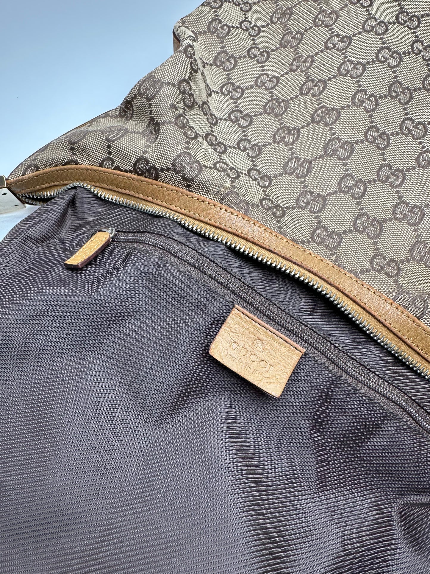Vintage Gucci GG Monogram Canvas Shoulder Bag Beige Brown