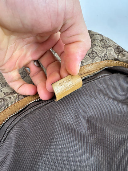 Vintage Gucci GG Monogram Canvas Shoulder Bag Beige Brown