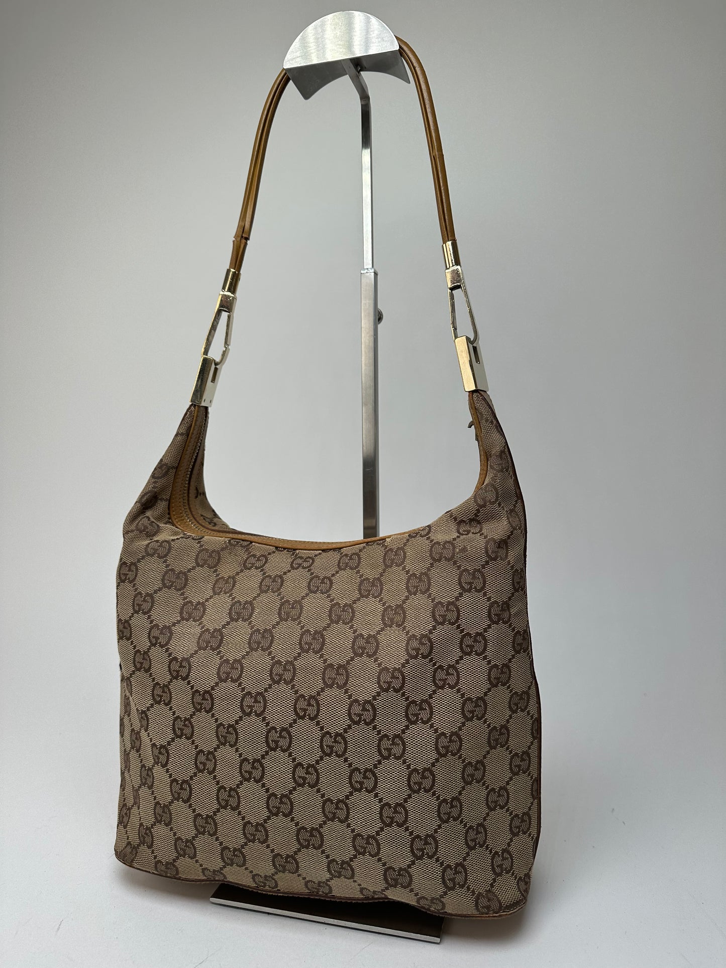 Vintage Gucci GG Monogram Canvas Shoulder Bag Beige Brown
