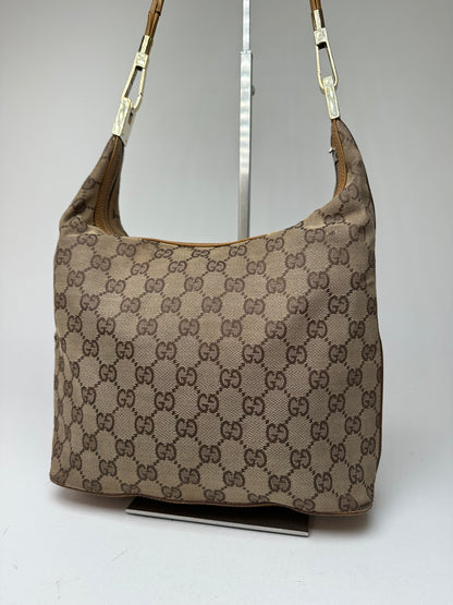 Vintage Gucci GG Monogram Canvas Shoulder Bag Beige Brown