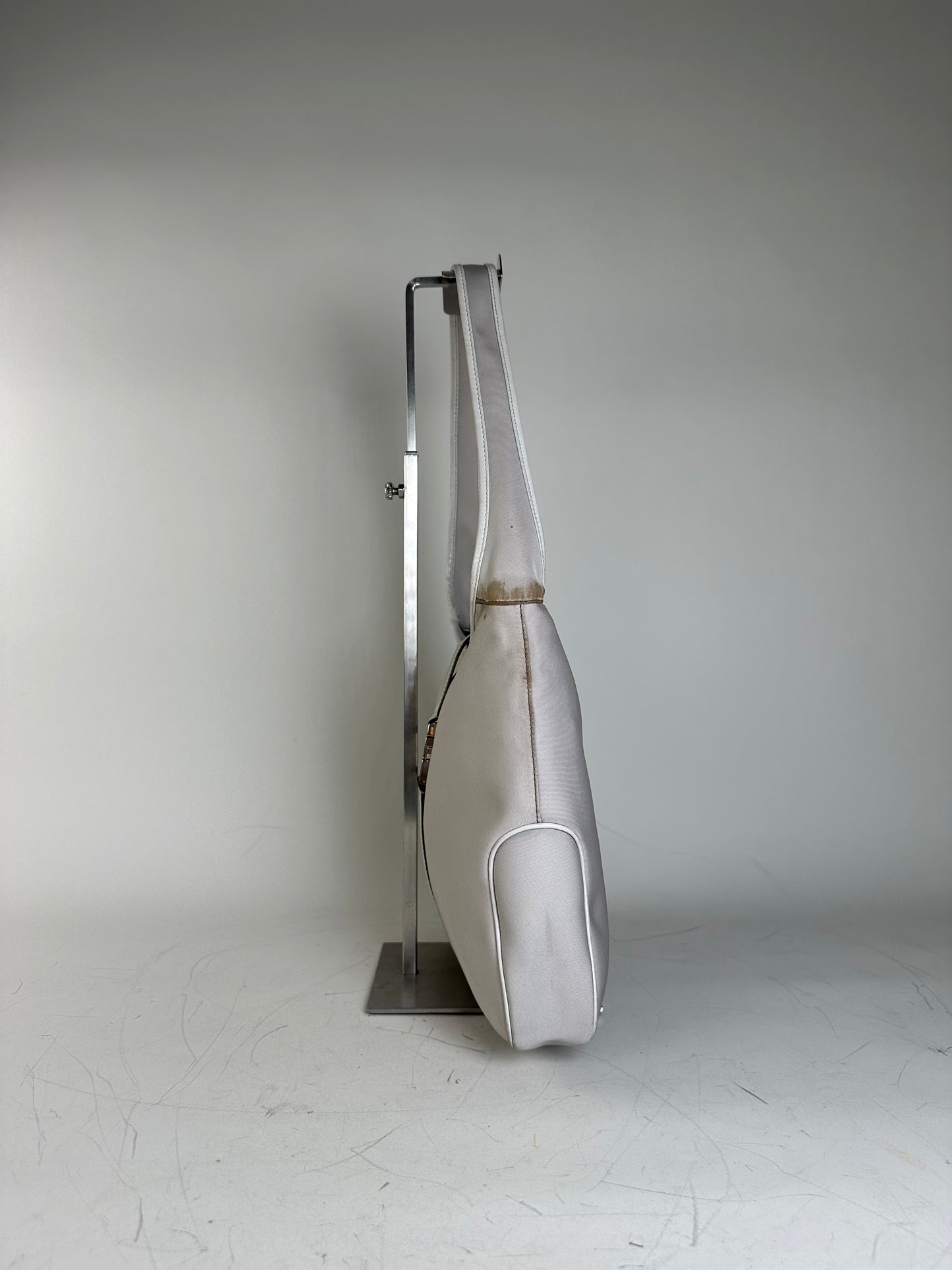 Vintage Ferragamo Fabric Shoulder Bag Light Grey Silver