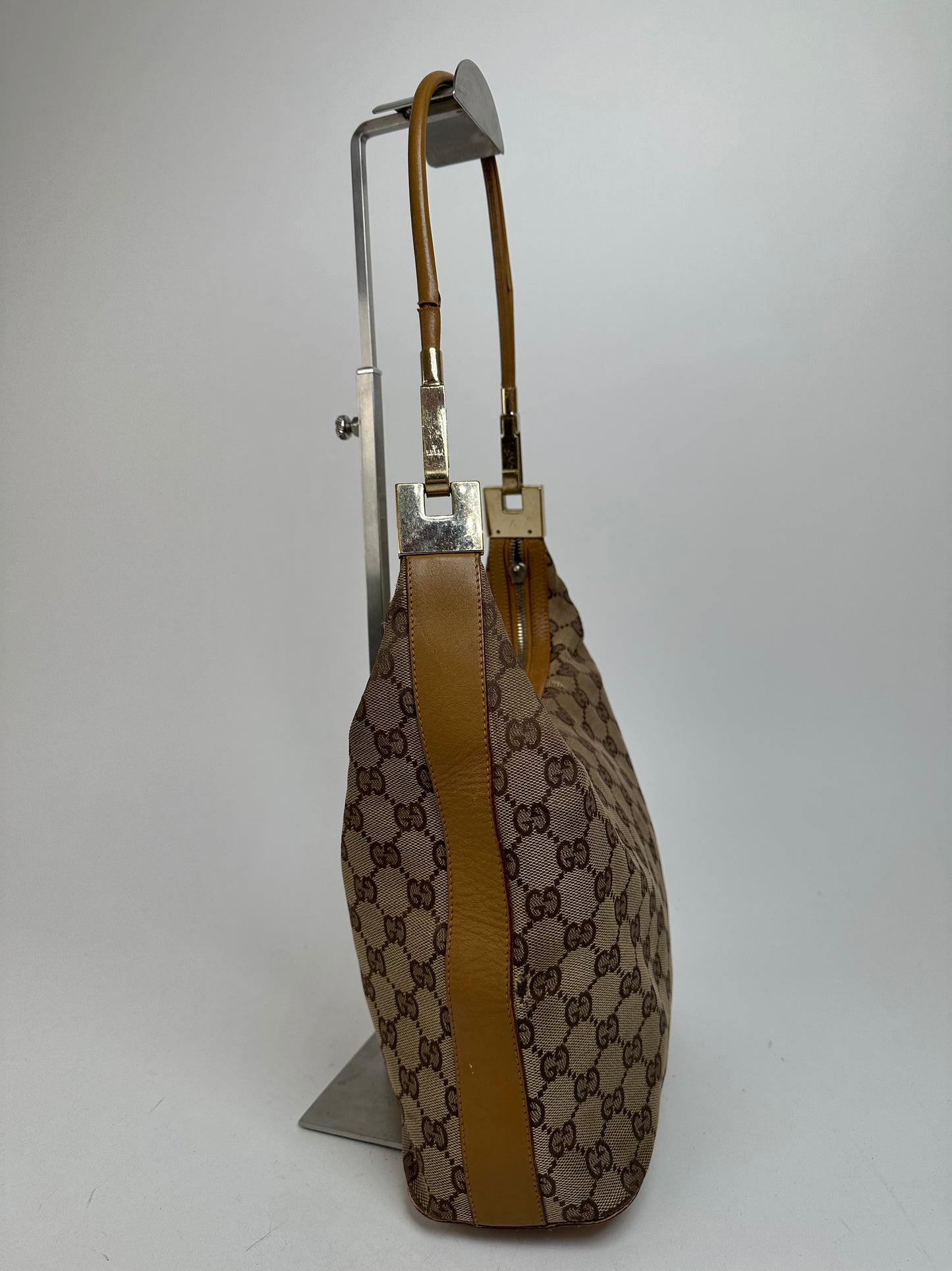 Vintage Gucci GG Monogram Canvas Shoulder Bag Beige Brown
