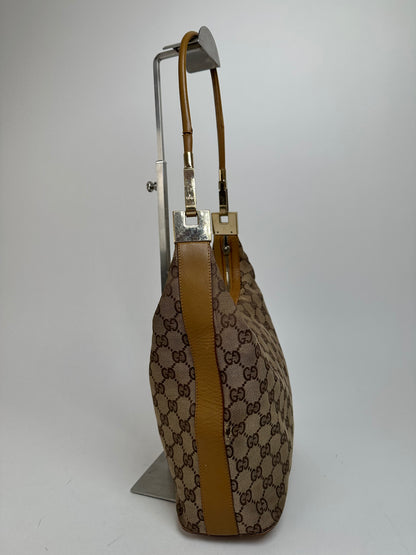 Vintage Gucci GG Monogram Canvas Shoulder Bag Beige Brown