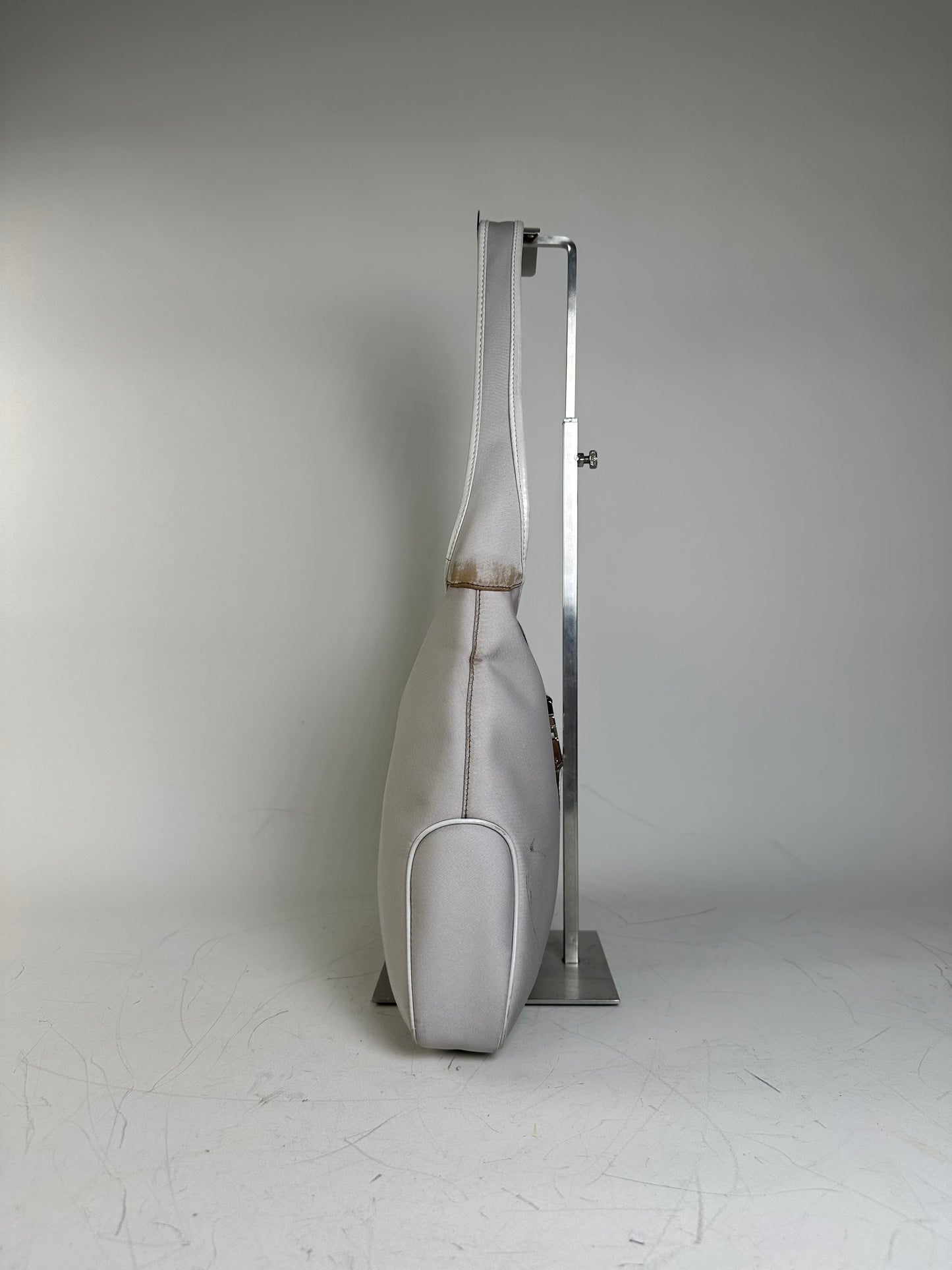 Vintage Ferragamo Fabric Shoulder Bag Light Grey Silver