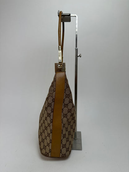 Vintage Gucci GG Monogram Canvas Shoulder Bag Beige Brown