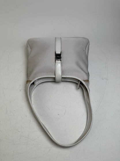Vintage Ferragamo Fabric Shoulder Bag Light Grey Silver