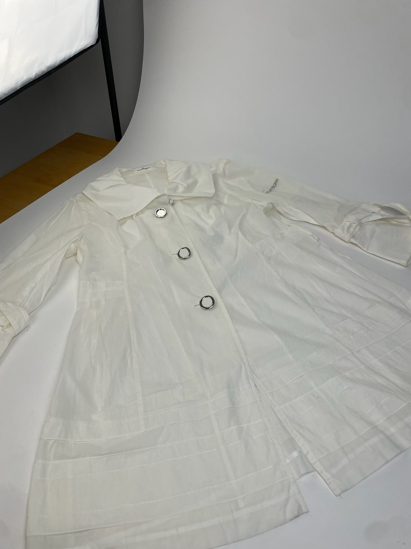 Vintage Courreges Cotton Coat White Silver Buttons