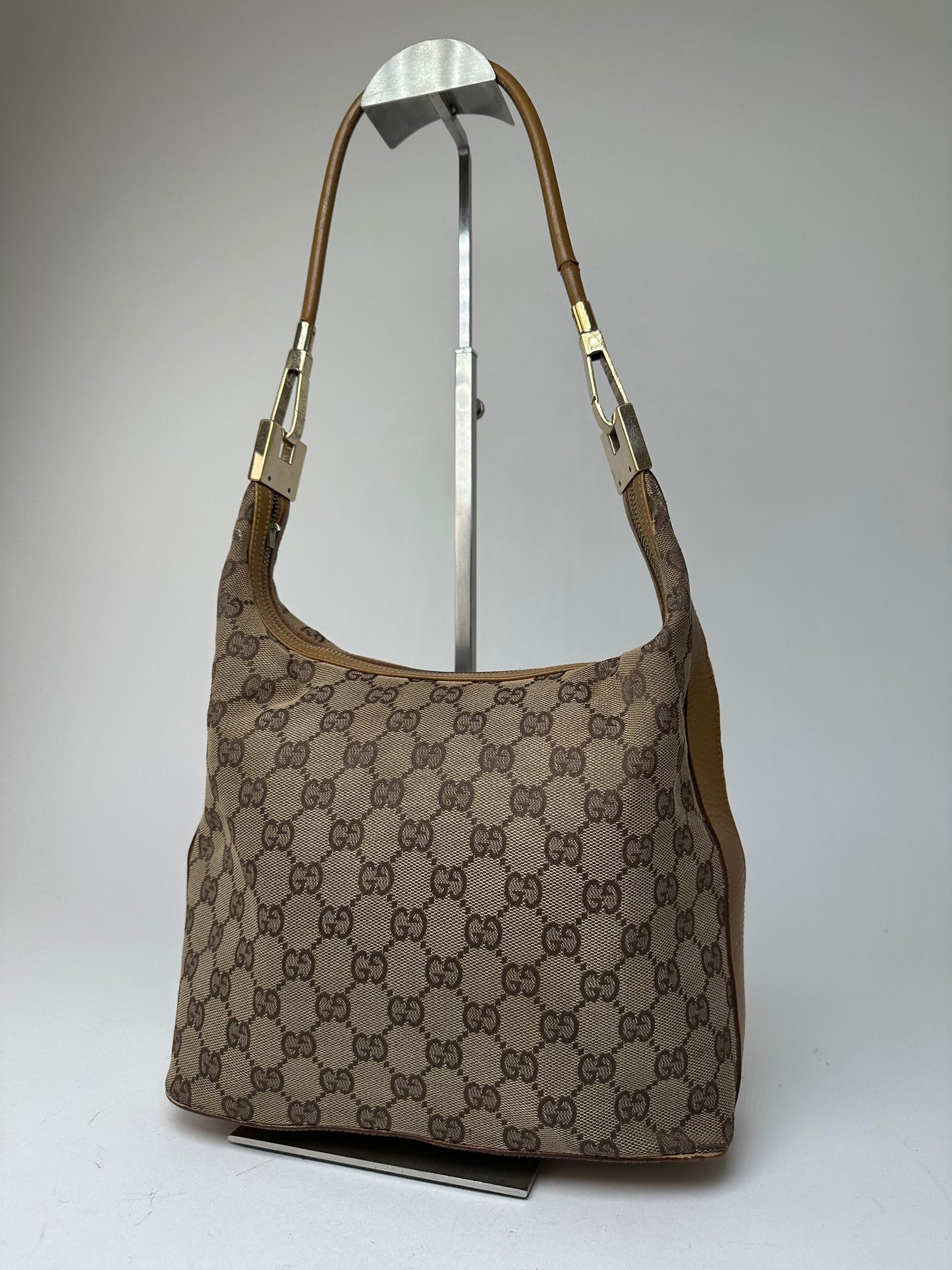 Vintage Gucci GG Monogram Canvas Shoulder Bag Beige Brown