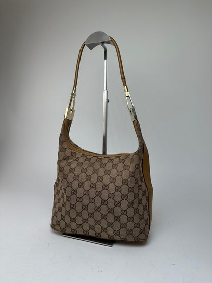 Vintage Gucci GG Monogram Canvas Shoulder Bag Beige Brown