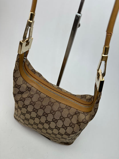 Vintage Gucci GG Monogram Canvas Shoulder Bag Beige Brown