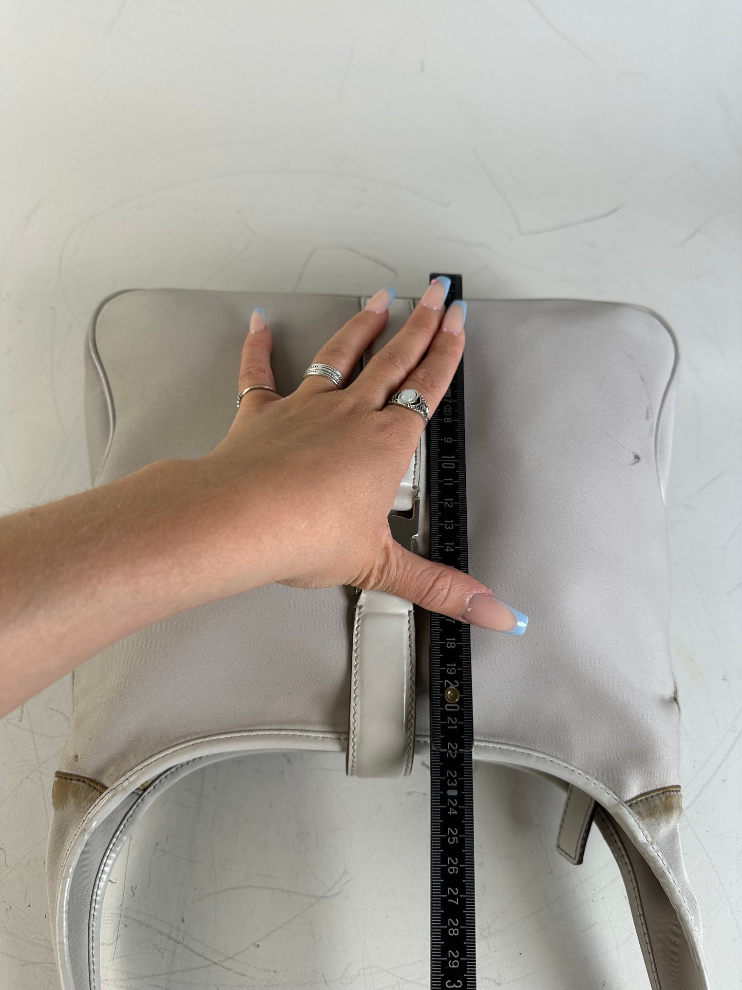 Vintage Ferragamo Fabric Shoulder Bag Light Grey Silver