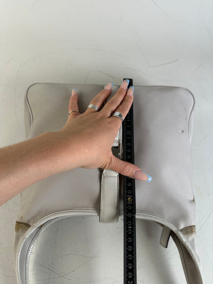 Vintage Ferragamo Fabric Shoulder Bag Light Grey Silver