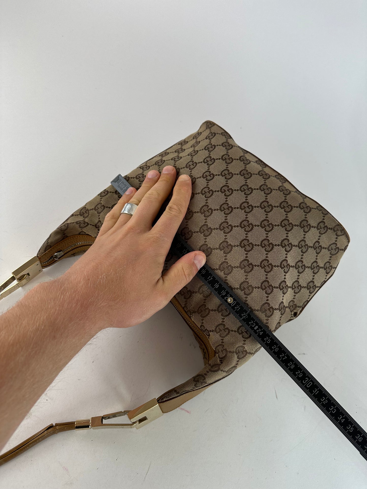 Vintage Gucci GG Monogram Canvas Shoulder Bag Beige Brown